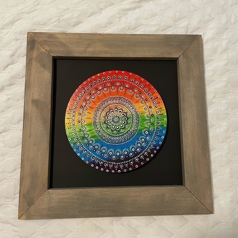 Hand painted original dot mandala style w/frame